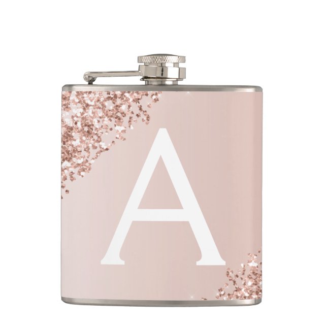 Flasques Parties scintillant en or rose pâle et Monogramme  (Devant)