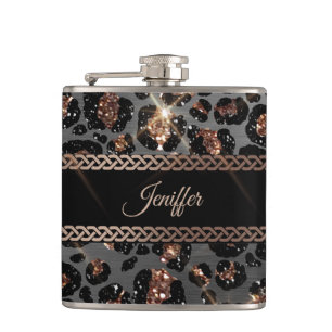 Flasques Parties scintillant Leopard Black Gold personnalis