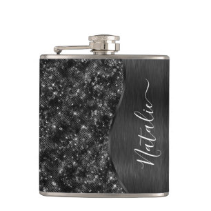 Flasques Parties scintillant noire Bling Glam Personnalisé