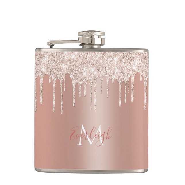 Flasques Parties scintillant Rose de luxe avec nom/Monogram (Devant)