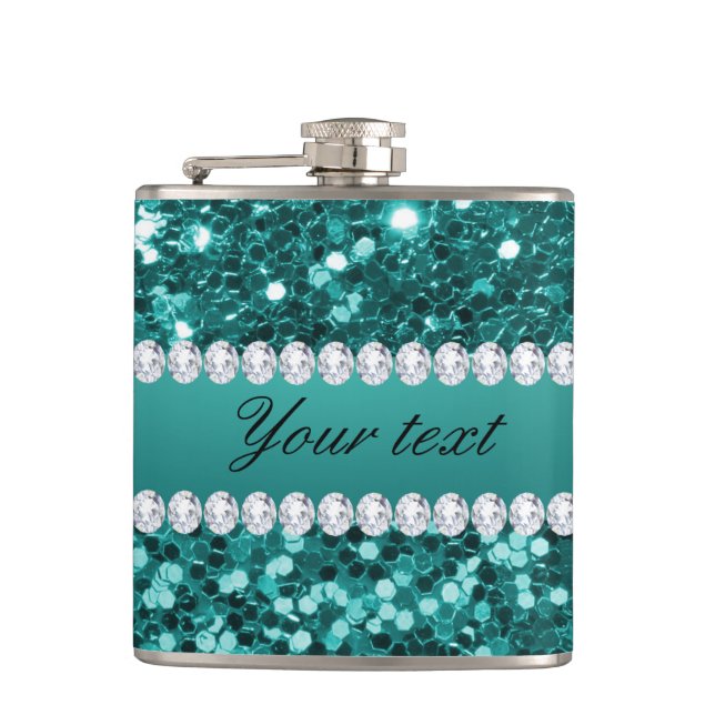 Flasques Parties scintillantes turquoises chics et diamants (Devant)