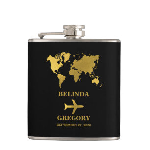 Flasques Passeport Mondial Mariage de Destination Noir Or