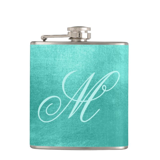 Flasques Pastel Fancy Monogram brillant Turquoise Foil (Devant)