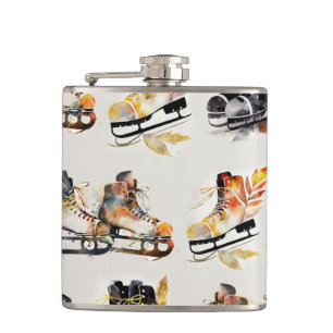 Flasques Patins à glace aquarelle avec motif de feuilles d'