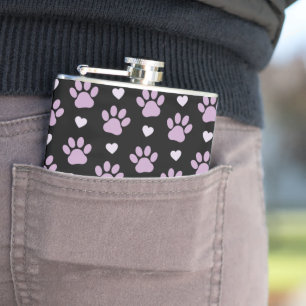 Flasques Pattern of paws, Dog paws, Lilac paws, Hearts