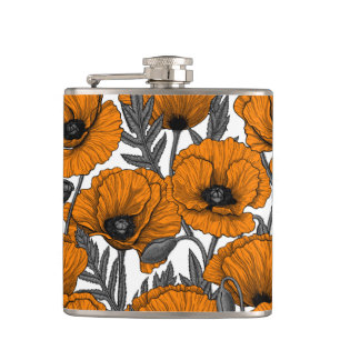 Flasques Pavot orange sur blanc