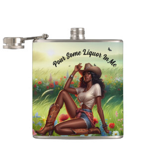 Flasques Pays Black Cowgirl dans MeadowVinyl Wrapped Flask