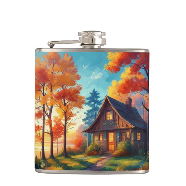 Flasques Paysage naturel avec un chalet dans la forêt (Devant)