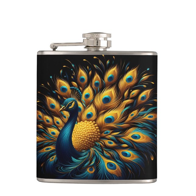 Flasques Peacock montrant le Plumage bleu et jaune (Devant)
