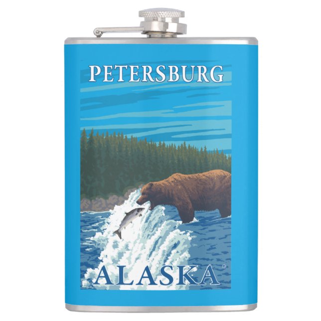 Flasques Pêche d'ours en rivière - Pétersbourg, Alaska (Devant)