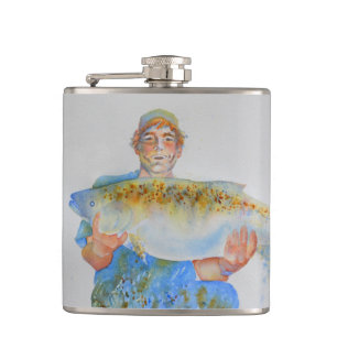 Flasques Pêcheur peinture d'aquarelle cadeau de pêche pour