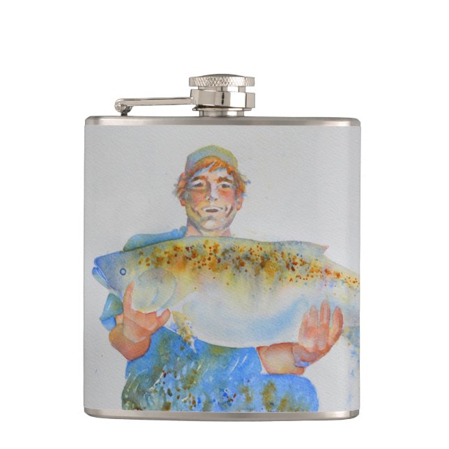 Flasques Pêcheur peinture d'aquarelle cadeau de pêche pour  (Devant)