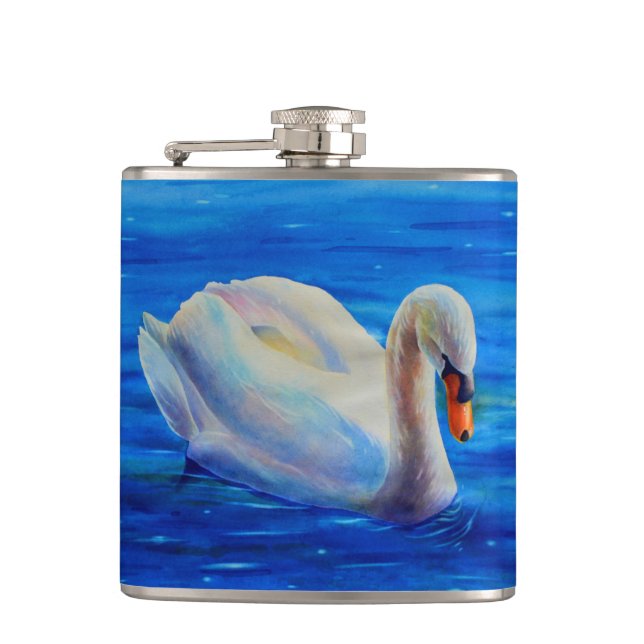 Flasques Peinture d'aquarelle de cygne blanc, sauvagine, oi (Devant)