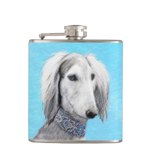 Flasques Peinture de Saluki (Argent) - Joli art original de