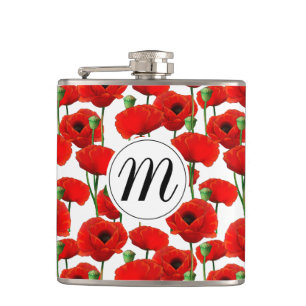 Flasques Pépites rouges Motif Floral & Monogramme