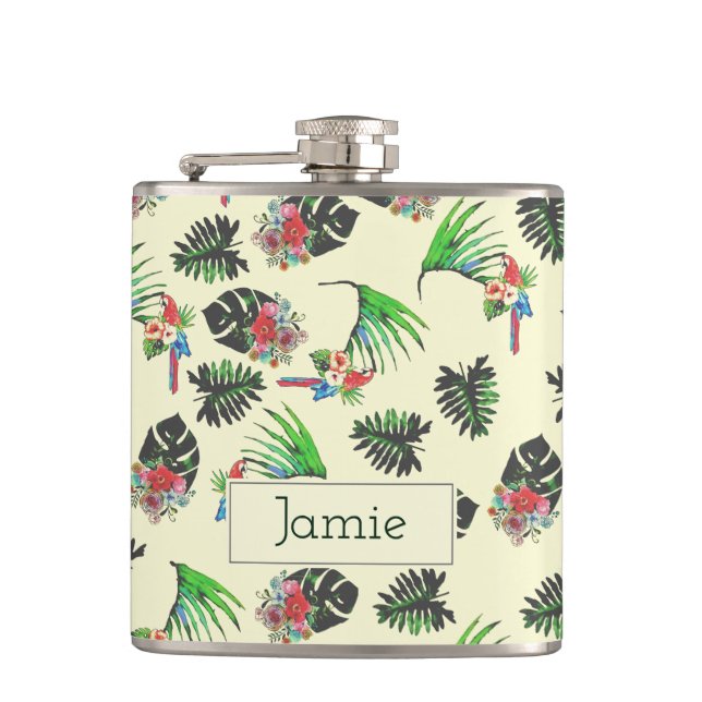 Flasques Perroquet tropical et Motif Feuille d'aquarelle (Devant)