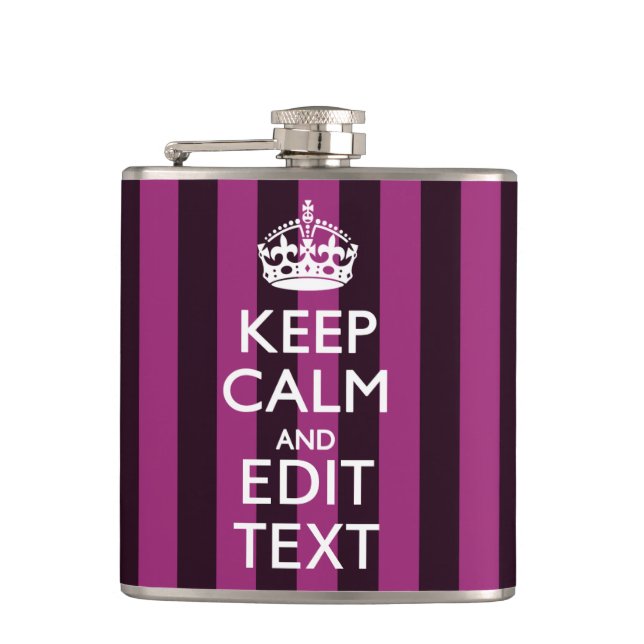 Flasques Personalisé KEEP CALM Votre Texte Fuchsia Stripes (Devant)