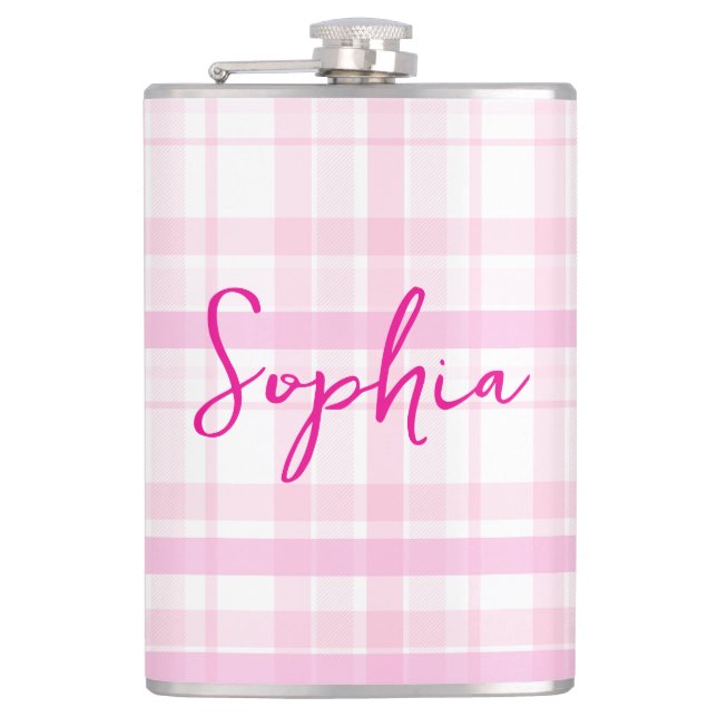 Flasques Personalized Pink Plaid Flask  with Name  (Devant)