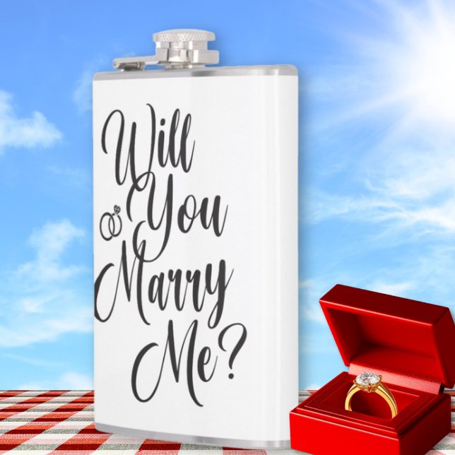 Flasques Personalized “Will You Marry Me?” Proposal  (Will You Marry Me? Elegant White Flask - Picnic or Concert Proposal Idea)