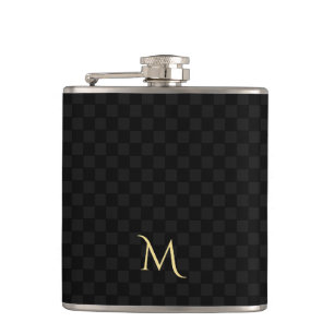 Flasques Personnalisé Monogramme Élégant À damiers Noir