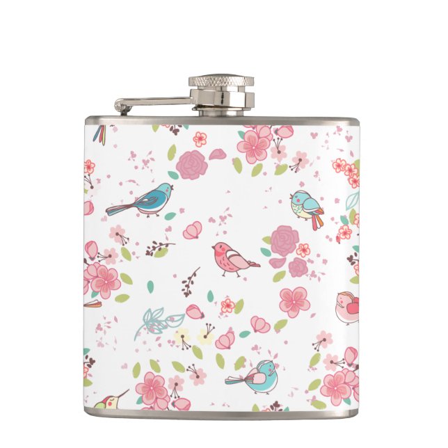 Flasques Peu de rose de birdie et Girly lunatique bleu (Devant)