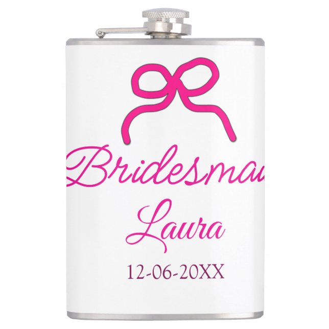 Flasques PINK BOW minimalajouter nom bridesmaid année cadea (Devant)