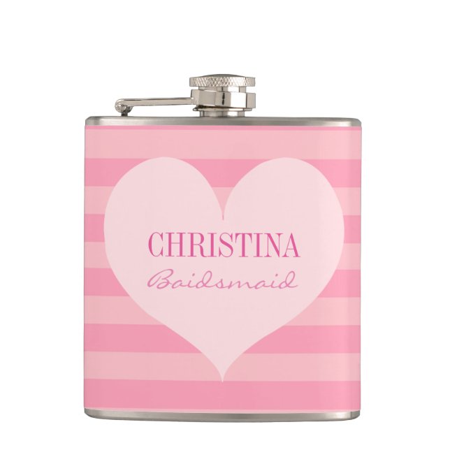Flasques Pink coeur bridesmaid élégant personnalisé (Devant)