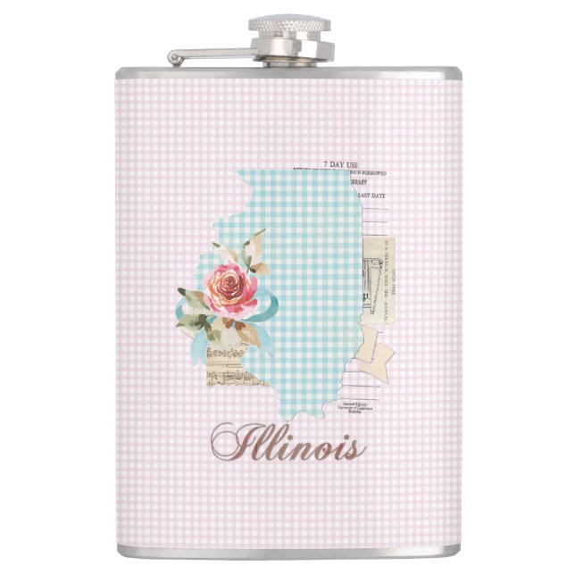Flasques Pink En vichy Illinois State Vinyl Enveloppé Flaco (Devant)