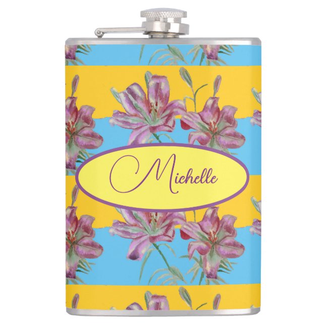 Flasques Pink Lily Aquarelle Peinture Girls Floral Art (Devant)