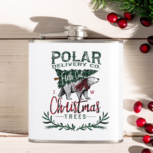 Flasques Plaid frais polaire d'arbres de Noël de coupe de (Polar Delivery Co Fresh Cut Christmas Trees Plaid Flask)