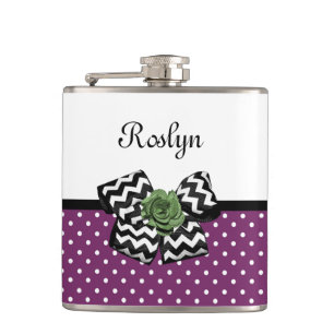 Flasques Points mignons pourpres Rose vert Chevron Bow avec