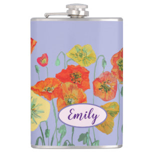 Flasques Poppies orange Fleurs florales Pastel violet Lilac
