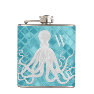 Flasques Poulpe sur le monogramme en verre de mer d'Aqua