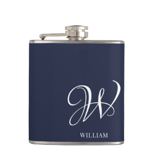 Flasques Premier monogramme bleu marine personnalisé
