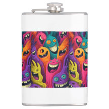 Psychedelic Cartoon Creature Vinyl Wrapped Flask