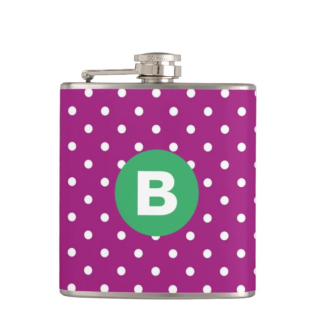 Flasques Purple Polka Dot Pattern Green Monogram (Devant)