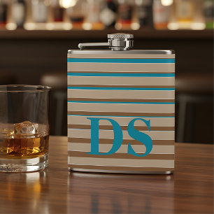Flasques Rayures horizontales Monogramme Brown et bleu