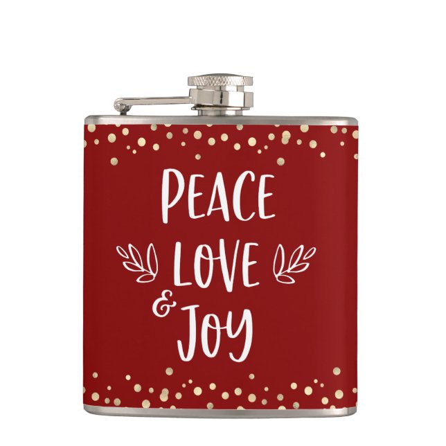 Flasques Red Peace Love Joy Typographie moderne Gold Confet (Devant)