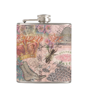 Flasques Reine Abeille Vintage Beau Collage
