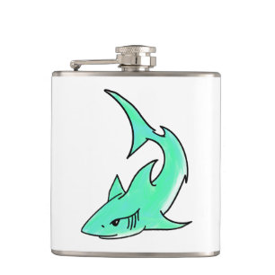 Flasques requin souriant de dessin animé bleu vert océan an