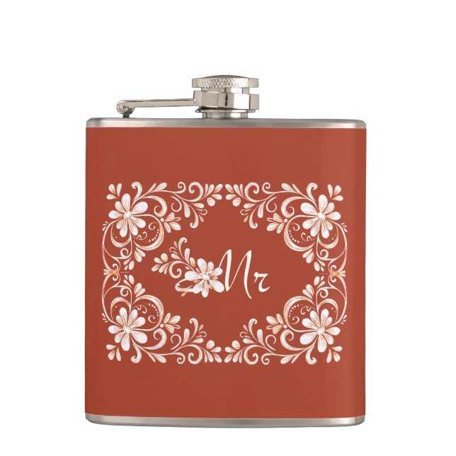Flasques Romantique rouille rouge Chic Chic M Mariage Flask (Devant)