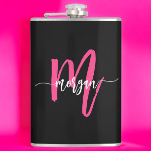 Flasques Rose Chaude Monogramme Noir Fille Enterrement de V