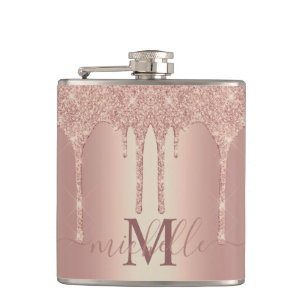 Flasques Rose fille Parties scintillant or  Nom du monogram