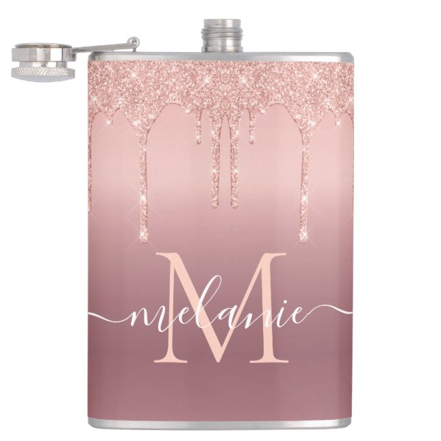 Flasques Rose Gold Sparkly Flask Personalized Name Letter (Ouvert)