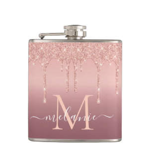 Flasques Rose Parties scintillant or Lettre personnalisée V