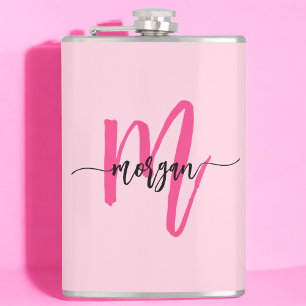 Flasques Rose vif Monogramme Fête de jeune fille Bacheloret