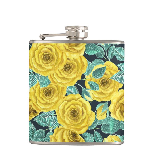 Flasques Roses d'aquarelle jaune avec feuilles et pattes de (Devant)