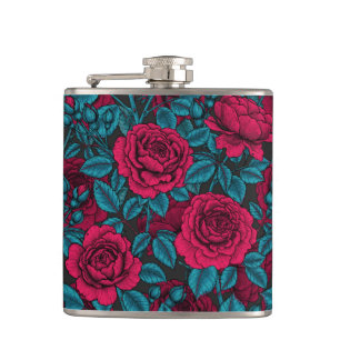 Flasques Roses en rouge et bleu
