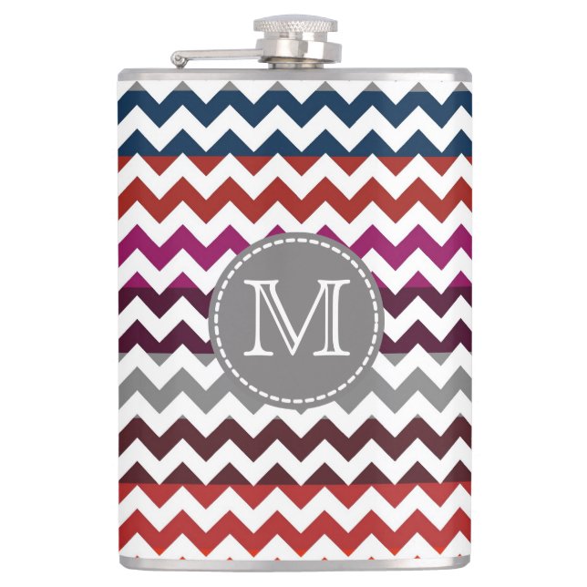 Flasques Rouge blanc gris Chevron Zigzag Monogramme (Devant)