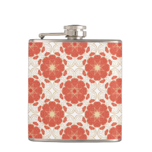 Flasques Rouge et motif floral de dentelle d'or